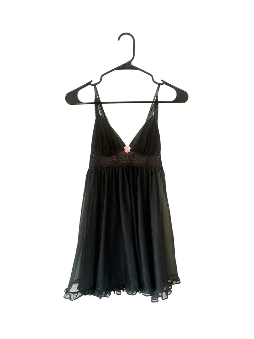 Betsey Johnson babydoll  Black Lace-Trim Chemise with Pink Accent